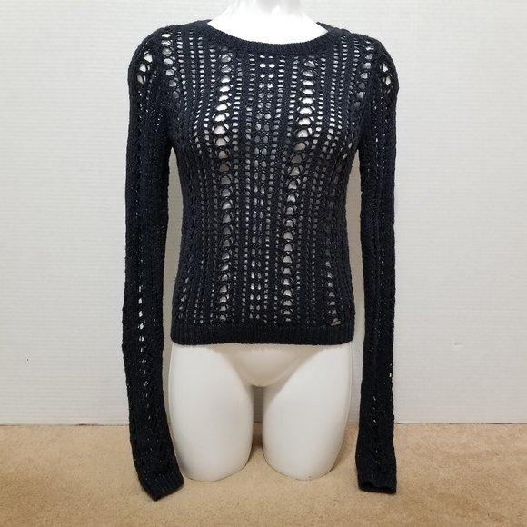 Hollister sweater Small open knit metallic weave pullover long sleeve crochet - Picture 1 of 12